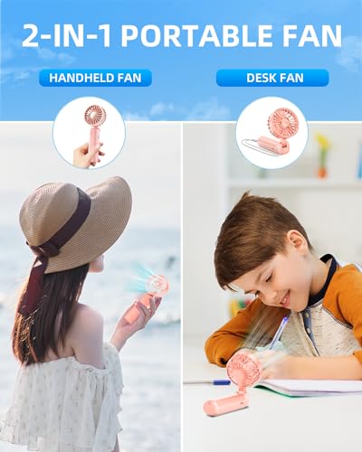 Hssio Pink Portable Handheld Fan - Foldable, 180° Rotation, 3 Speeds