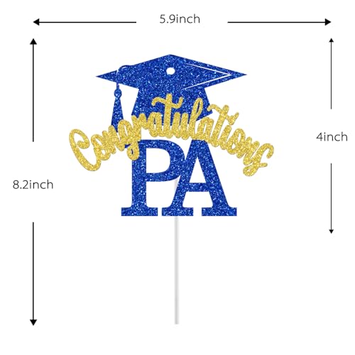 Congrats PA Cake Topper - Blue and Gold Glitter Graduation Decoration