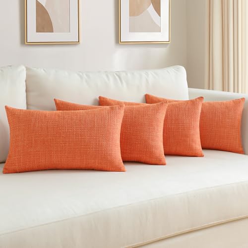 OTOSTAR 4-Pack Linen Decorative Throw Pillow Covers, 12x20 Inch, Orange