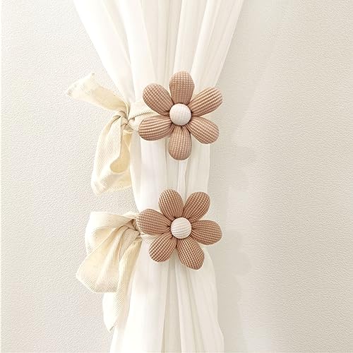 Flower Curtain Tiebacks - 2pcs Adjustable Cotton Drapes Holdbacks