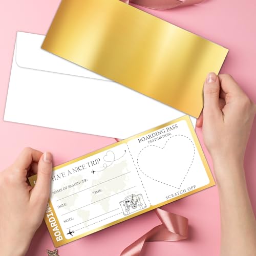 Golden Scratch-Off Boarding Pass Ticket Gift with Envelope - 3.5x8