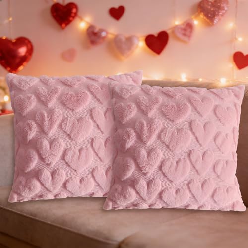 Pink Valentine's Day Pillow Covers 18x18 Set of 2 - Soft Plush Velvet
