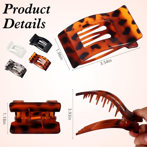 Large Flat Hair Claw Clips 4-Pack Non-Slip Glossy Leopard Barrettes