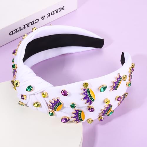 YAHPERN Beaded Mardi Gras Crystal Crown Knotted Headband for Women