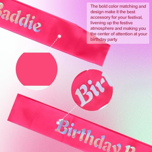 Pink Birthday Sash with Shimmering Lettering for Women Party Decor