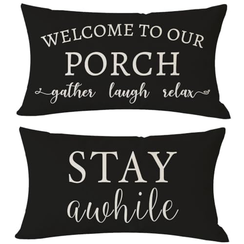 PANDICORN Waterproof Outdoor Throw Pillow Covers 12x20 Inch, Set of 2, Black