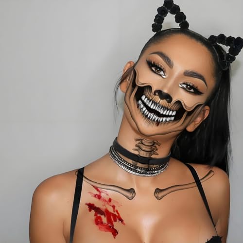 Abxqa Halloween Temporary Tattoos - Realistic Skull Face & Skeleton Bones