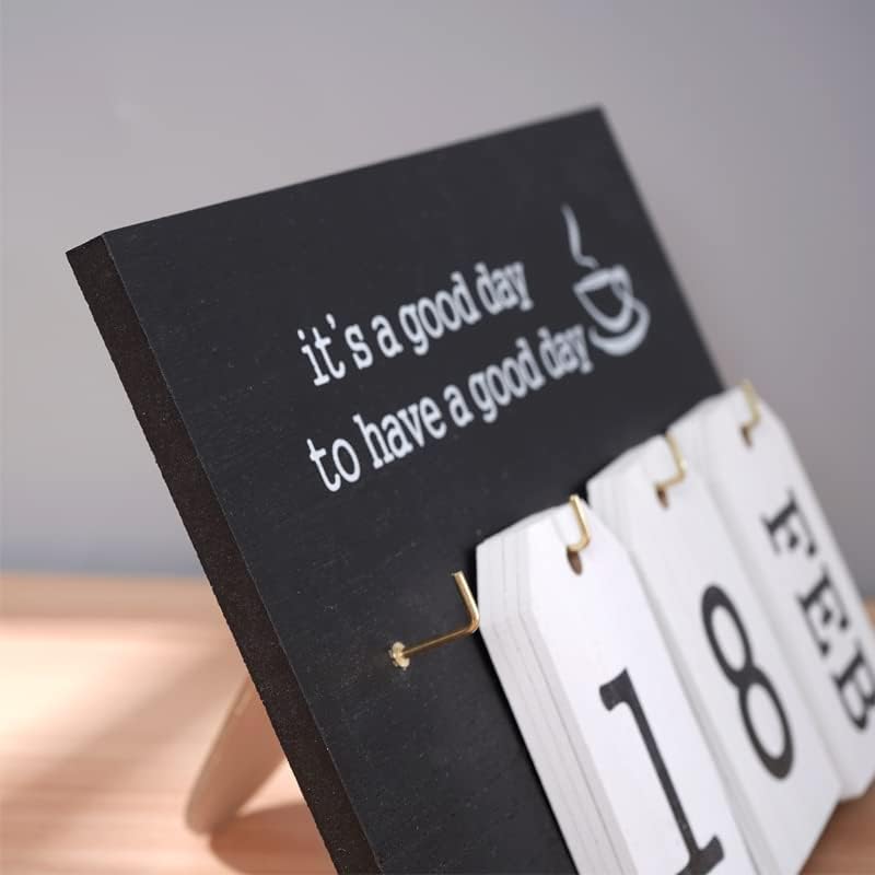 Notakia Wooden Desk Calendar - Vintage Perpetual Flip Calendar with Month & Day Display (Black)