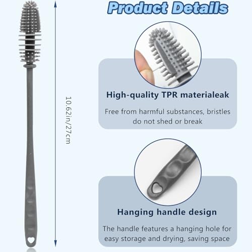 10.62 Inch Gray Bottle Brush with Long Handle for Water Bottles & Thermos