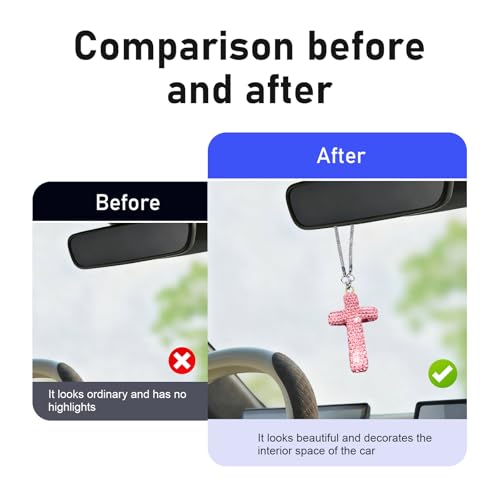 Bling Cross Car Hanging Ornament - Rhinestone Rear View Mirror Pendant