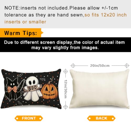 RABUSOFA Waterproof Halloween Ghost Lumbar Pillow Cover 12x20 Inch Black