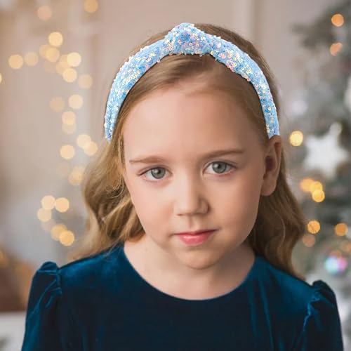 Aprince Blue Sequin Glitter Headband for Girls Princess Hair Accessory
