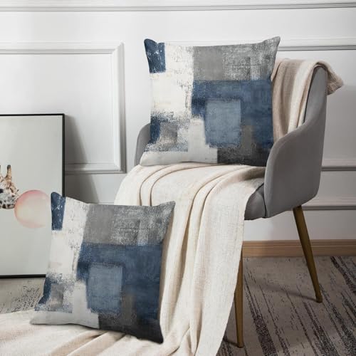 Emvency Abstract Blue & Gray Throw Pillow Covers, 18x18 Inch, Set of 2