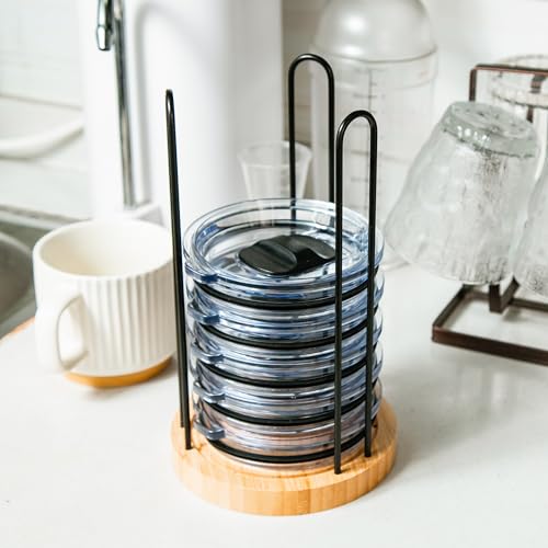 2-Pack Bamboo Tumbler Lid Organizer for Cups & Lids, Adjustable Fits All Sizes
