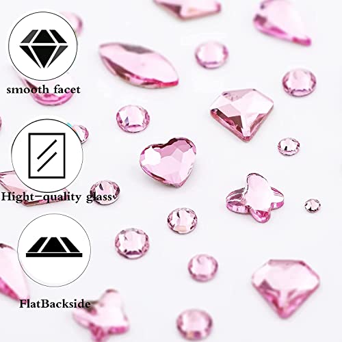 WEILUSI 120Pcs Pink Nail Art Rhinestones Glass AB Crystal Flat Back Gems