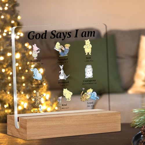 Winnie the Pooh Christian Acrylic Sign with Wooden Stand - Desk Decor