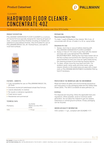 Pallmann Hardwood Floor Cleaner Concentrate - 4 oz Residue-Free Solution