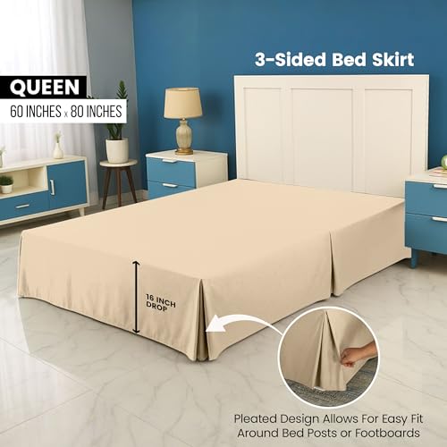 Utopia Bedding Queen Bed Skirt Beige 16-Inch Drop Pleated Under-Bed Storage