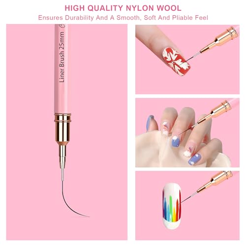 Voiluk 5Pcs Nail Art Liner Brush Set - Metal Handle Fine Detail Brushes