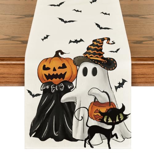 Halloween Table Runner 13x120 Inch Beige Spun Polyester for Party Decor