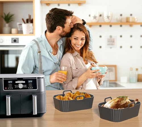 Reusable Silicone Air Fryer Liners 2 Pack - 8-10QT, Black