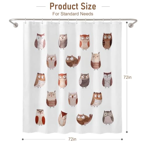Funny Owl Shower Curtain for Kids Bathroom, 72x72 Inch