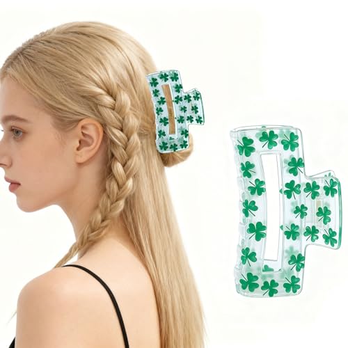 St. Patrick's Day Shamrock Hair Claw Clip - Large Acrylic Non-Slip Jaw Clip