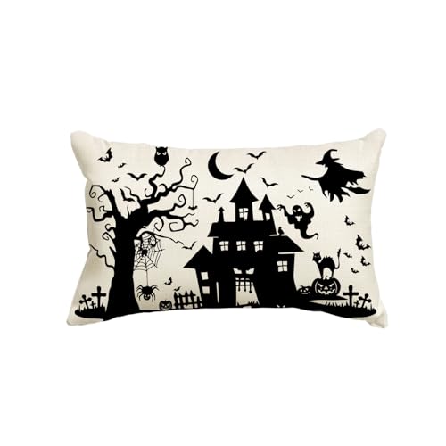 Halloween Haunted House Throw Pillow Cover, 12x20 Inch - AVOIN