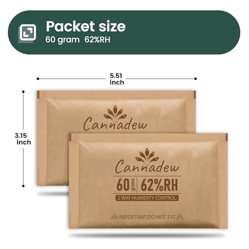 CANNADEW 62% RH Two-Way Humidity Control Packs, 60g Large Size (6 Pack)