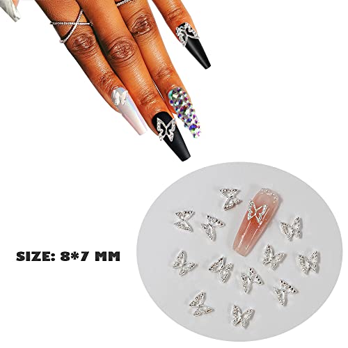 Silver Butterfly Nail Charms 50 Pcs 3D Alloy Nail Art Jewels