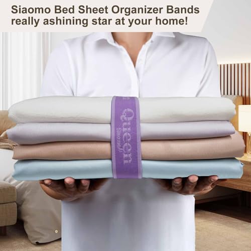 Queen Bed Sheet Organizer Bands - Elastic Linen Storage Straps, 4 Pack by Siaomo