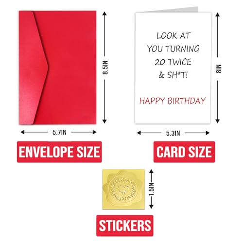 Funny 40th Birthday Card - Witty '20 Twice' Joke with Envelope