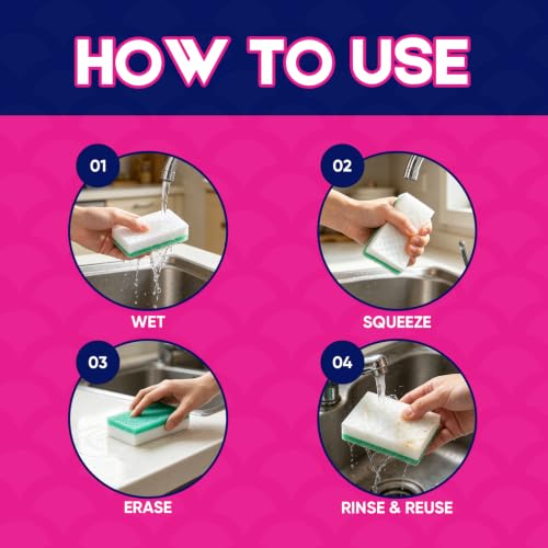 LAUNDRYLUX Dual-Sided Magic Sponge Eraser & Scrubber - 4 Pack