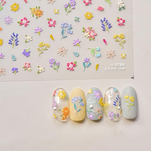 5D Embossed Flower Nail Art Stickers Self-Adhesive Floral Decals