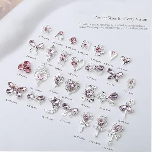 AMLAVIFISH 28PCS 3D Nail Charms & Gems Set - Y2K Bow & Heart Designs