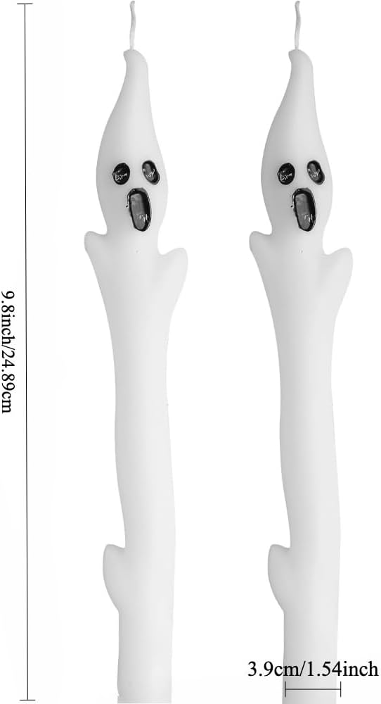 Skiennix Halloween Ghost Candles Set - Cute Spooky White Taper Candles for Haunted House Decor | 2PCS