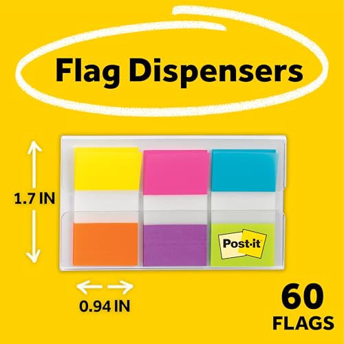 Post-it Flags Dispenser with 20 Removable Sticky Tabs - 60 Total