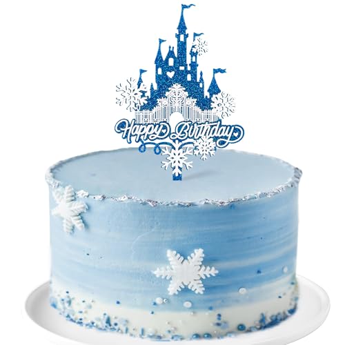 Acrylic Glitter Snowflake Castle Cake Topper - Happy Birthday Decoration