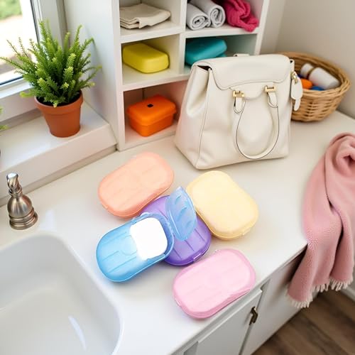 5 Boxes Eco Travel Soap Leaves, Portable Cleanser with 5 Scents,Paper Hand Cleaner Fragrance Color Soaps Papers, Soap Sheet,Paper Soaps for Travel,Hand Washing Sheets for Camping/Hiking (6.5x4cm)