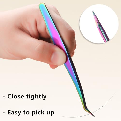 Vubbkdi Rainbow Stainless Steel Craft Tweezers with Leather Bags, 2 Pairs