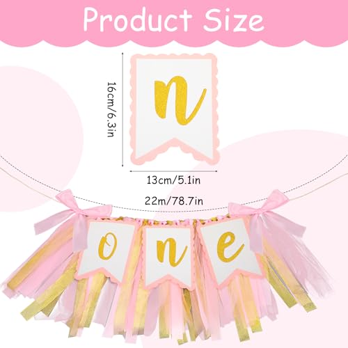 Pink High Chair Banner for 1st Birthday Girl - Tulle & Ribbon Decor