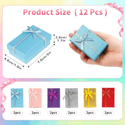 Multi-Color Small Jewelry Gift Boxes Set - 12 Pcs, 3.1x1.9 Inch for Earrings, Rings, Necklaces