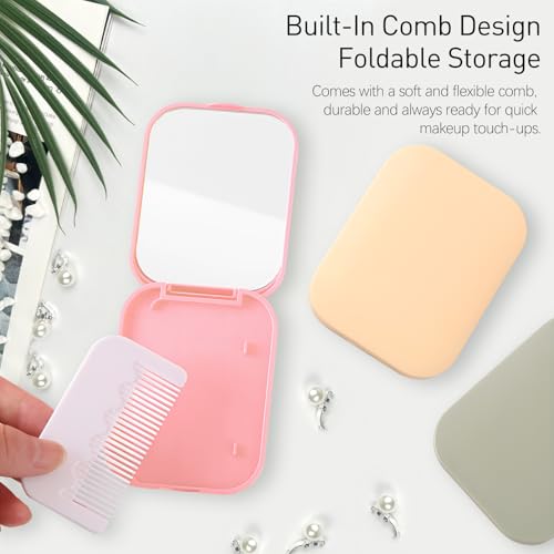 Jaasuee Folding Compact Pocket Mirror and Comb Set - Travel Makeup Mirror