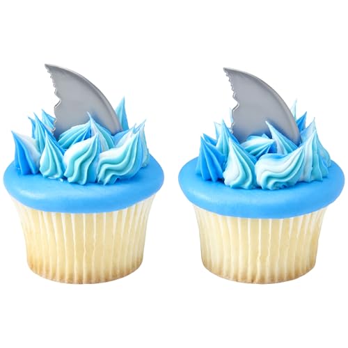 DecoPac Shark Fin Cake Picks - 24 Reusable Cupcake Toppers