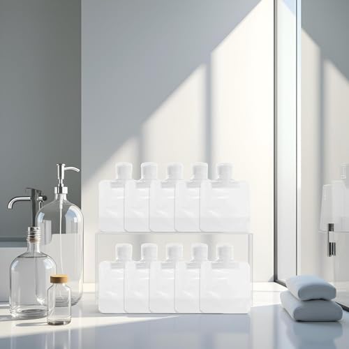 Clear Travel Toiletry Pouches - 30ml Refillable Squeeze Bags (10 Pack)