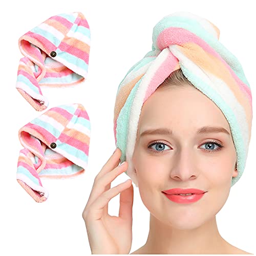 AuroTrends Microfiber Hair Towel Wrap 2-Pack - Quick-Dry Multicolor Set