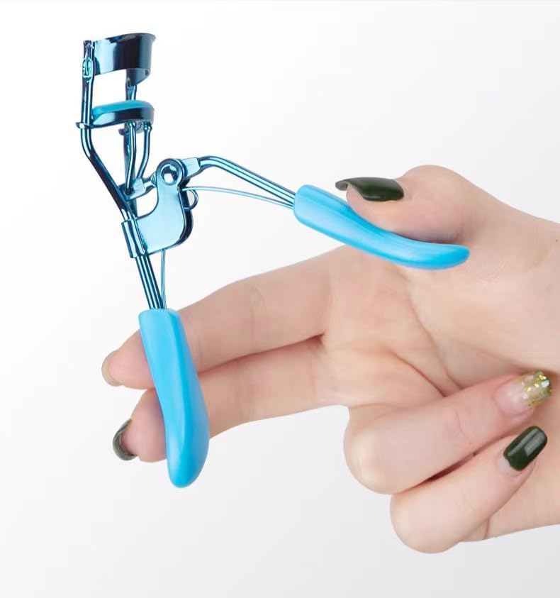ZGLUZP Blue Eyelash Curler with 4 Replacement Pads and Ergonomic Grip