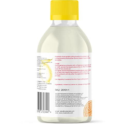 Materialix Food Grade Cutting Board Oil - Lemon, Orange & Bergamot | 250ml
