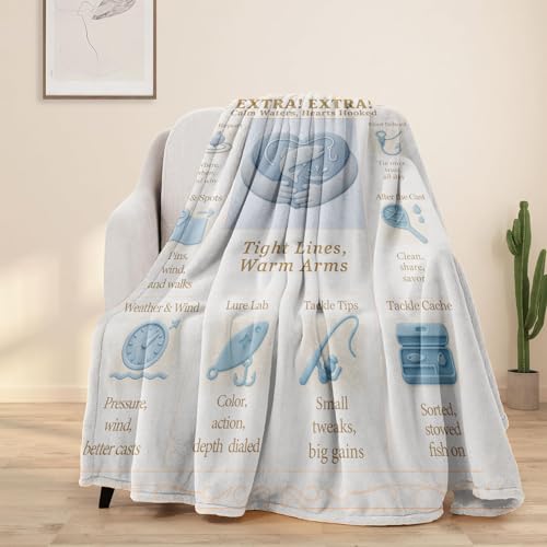 Vintage Fishing Throw Blanket 60x50 | Soft Flannel Fleece Gift
