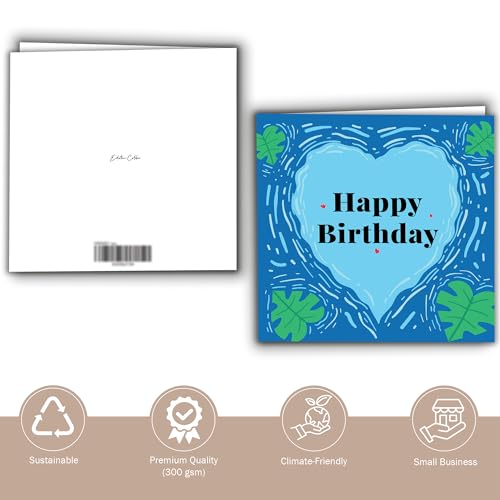 Blue Lagoon Birthday Card - Heart-Shaped Folded Card with Kraft Envelope (5.9 x 5.9 in)